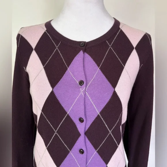 🎾LOFT Purple and Pink Argyle Cardigan - Picture 3 of 7